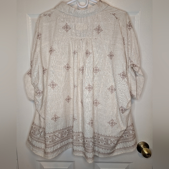 UMGEE Linen Blend Blouse Button Down Women's Small Oatmeal Embroidered NWT - Picture 3 of 6